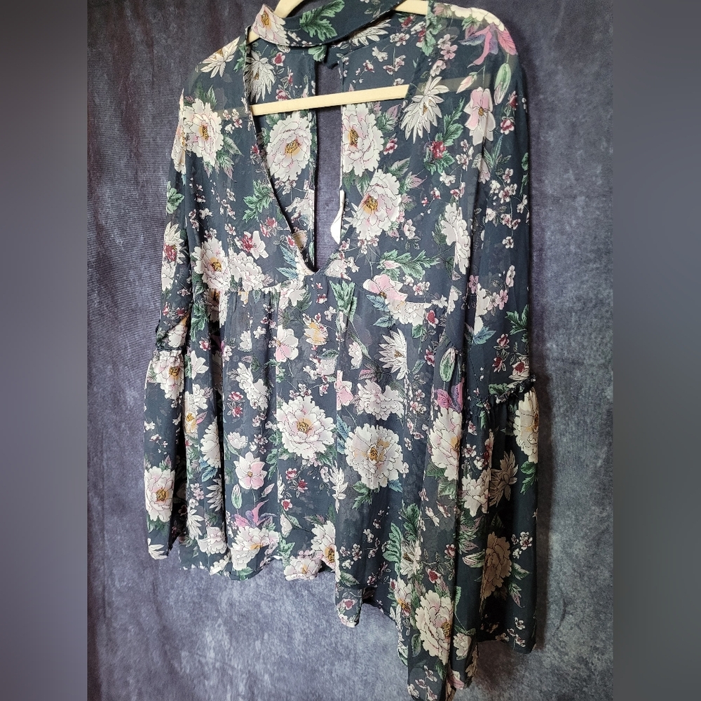 Audrey 3+1 Sheer Floral Babydoll Blouse